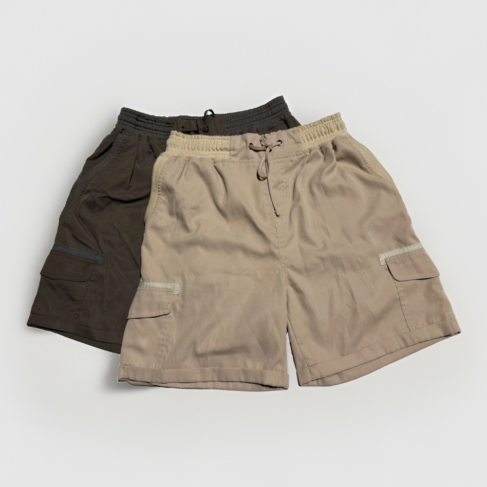 Womens Cargo Shorts Lot of 2 Elastic Waist Olive Khaki Bundle